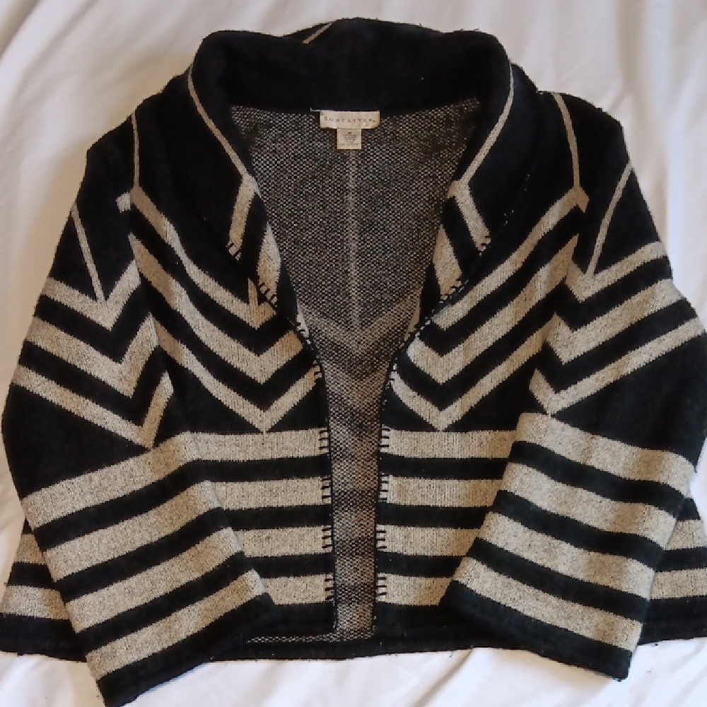 Womens Doncaster 100% Wool Open Front Striped Chevron Cardigan